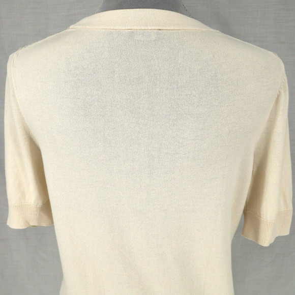 Talbots Sweater Petites MP PM Ivory Cardigan Sequins Buttons V neck Neutral - Picture 9 of 12